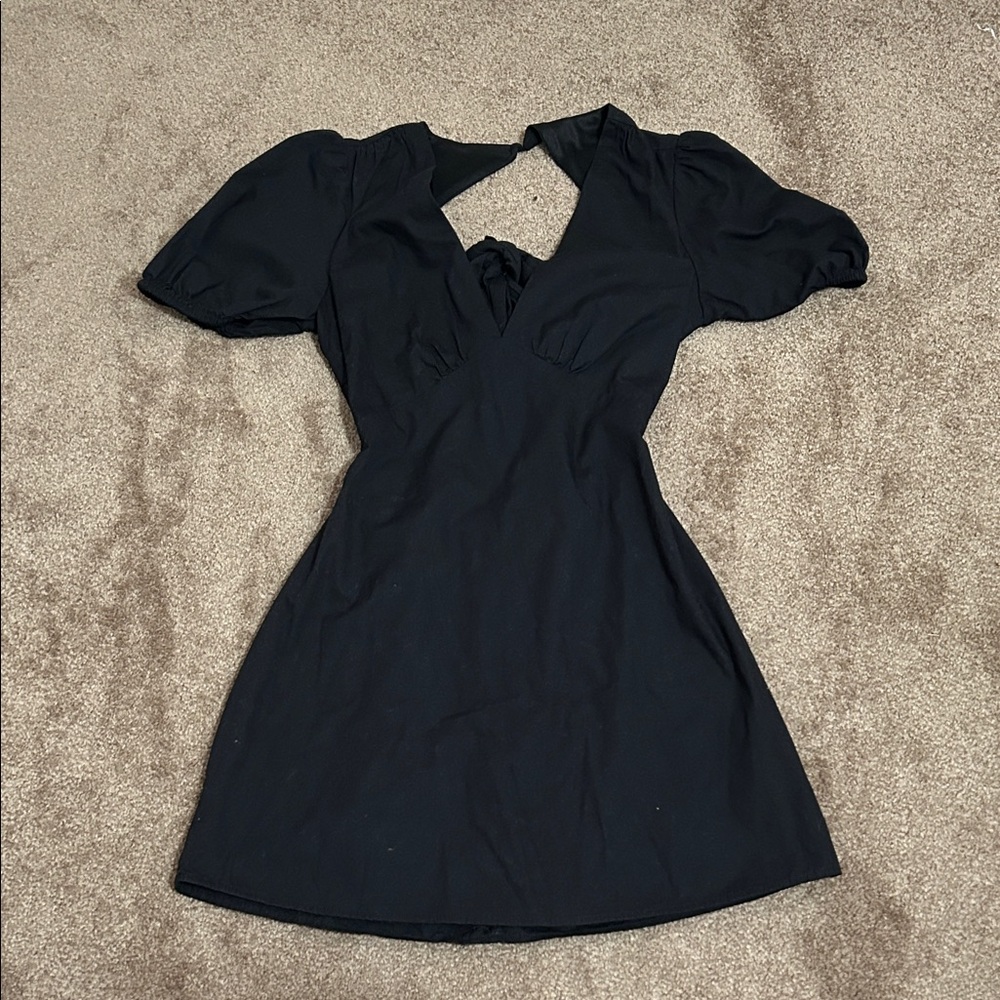 Black Puff Sleeve Mini Dress